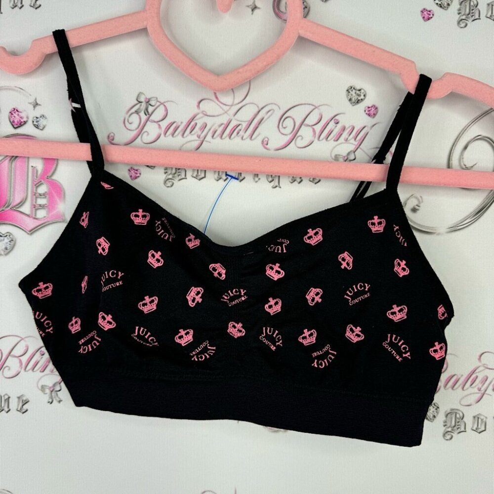 Juicy couture bra crowns pink black stretchy adjustable straps bralette y2k